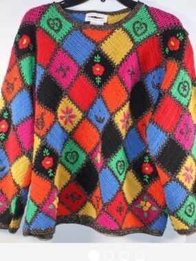 Jennifer Reed Vintage Hand Knit Patchwork Sweater - size M